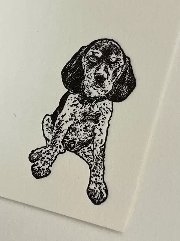 Custom doggie sketch in letterpress for wedding thank you note.